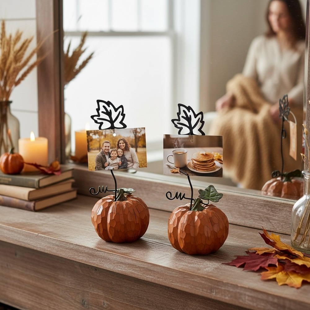 Celebrate Fall Together Pumpkin Photo Holder Set 2 Orange New Harvest 73HVFFC01